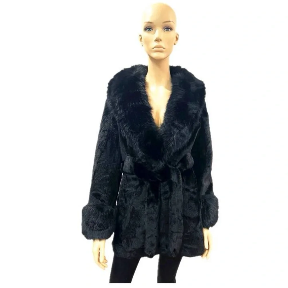 Luxurious Black Faux Fur Coat
